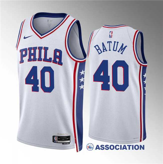Mens Philadelphia 76ers #40 Nicolas Batum White Association Edition Stitched Jersey Dzhi->philadelphia 76ers->NBA Jersey